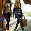 green women socks, high heels, purple jeans, street style