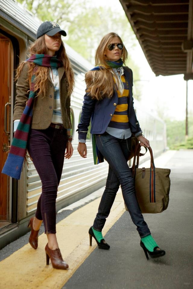 green women socks, high heels, purple jeans, street style