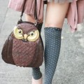 grey dotted women socks, knee high women socks, owl, purse