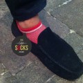 red ankle socks, black shoes