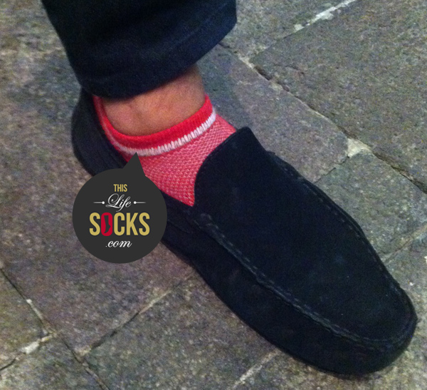 red ankle socks, black shoes