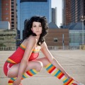 women socks, knee high socks, colorful, roller blades, building