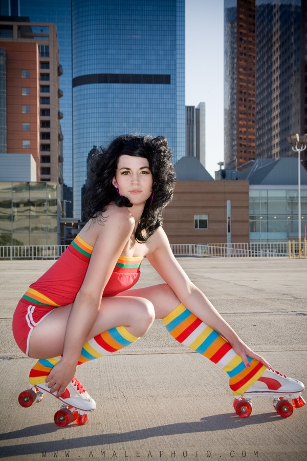 women socks, knee high socks, colorful, roller blades, building